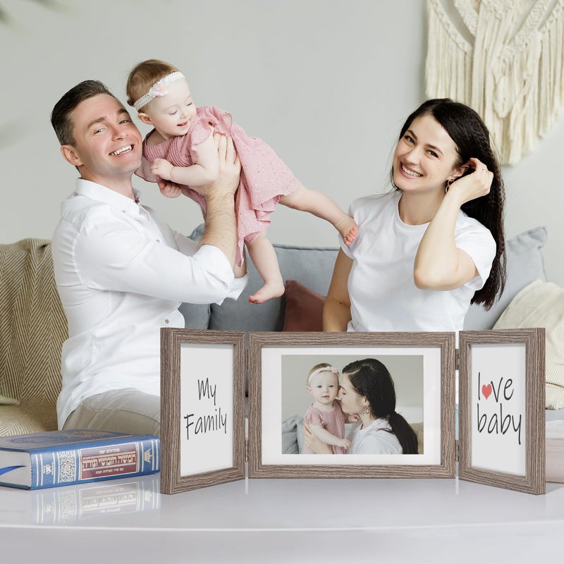 Afuly 5x7 Picture Frame 3 Picture Frames 4x6 5x7 Photo Frames Trifold Triple Collage Rustic Wood Vertical Horizontal Desk Wall Display Decor, Unique Wedding Birthday Gifts for Women Mom Family Friends - Image 2